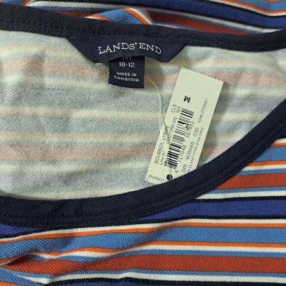 Lands' End Women's Nautical Striped Cap Sleeve Shirt Dress Blue Multi Vacation M - Picture 8 of 9
